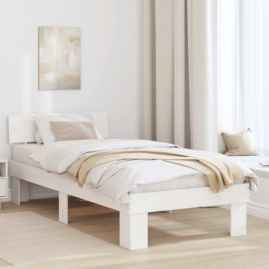 Bedframe met hoofdeinde Wit 75 x 190 cm Massief grenenhout
