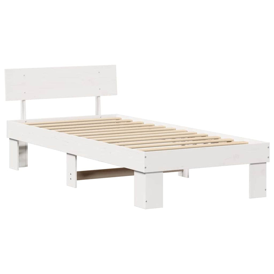 Bedframe met hoofdeinde Wit 75 x 190 cm Massief grenenhout