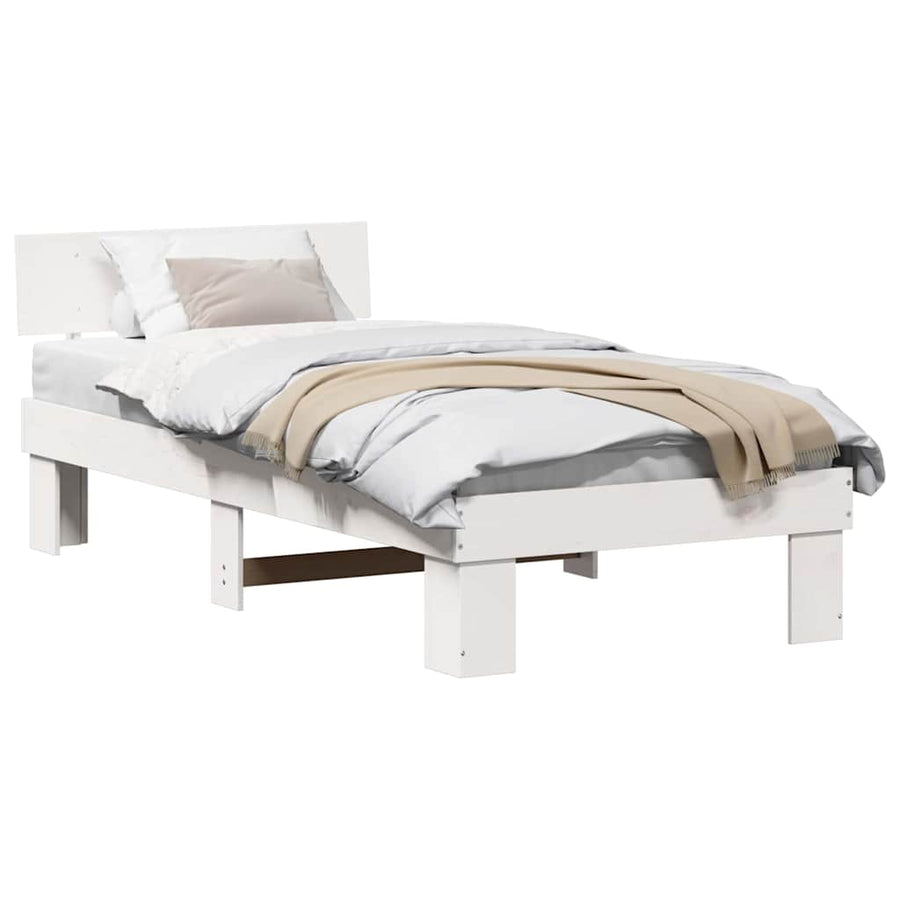 Bedframe met hoofdeinde Wit 75 x 190 cm Massief grenenhout