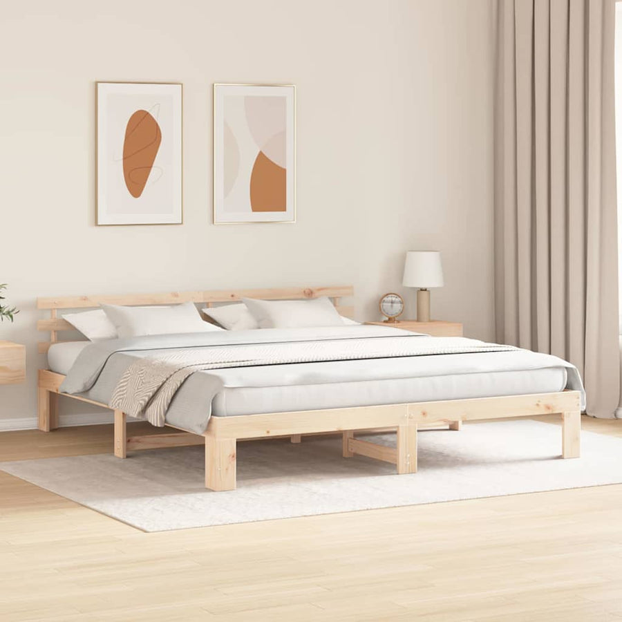 Bedframe met hoofdeinde Naturel 200 x 200 cm Massief grenenhout