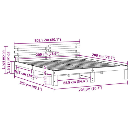 Bedframe met hoofdeinde Naturel 200 x 200 cm Massief grenenhout