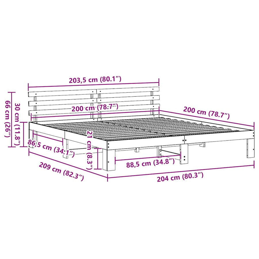 Bedframe met hoofdeinde Naturel 200 x 200 cm Massief grenenhout