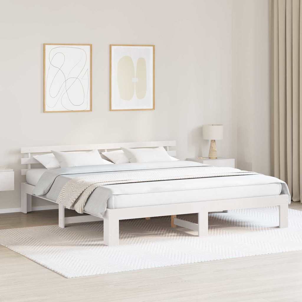 Bedframe met hoofdeinde Wit 200 x 200 cm Massief grenenhout
