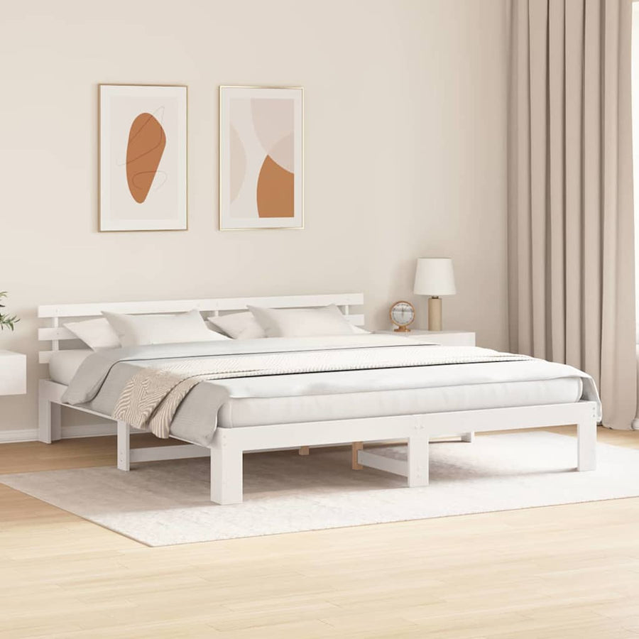 Bedframe met hoofdeinde Wit 200 x 200 cm Massief grenenhout