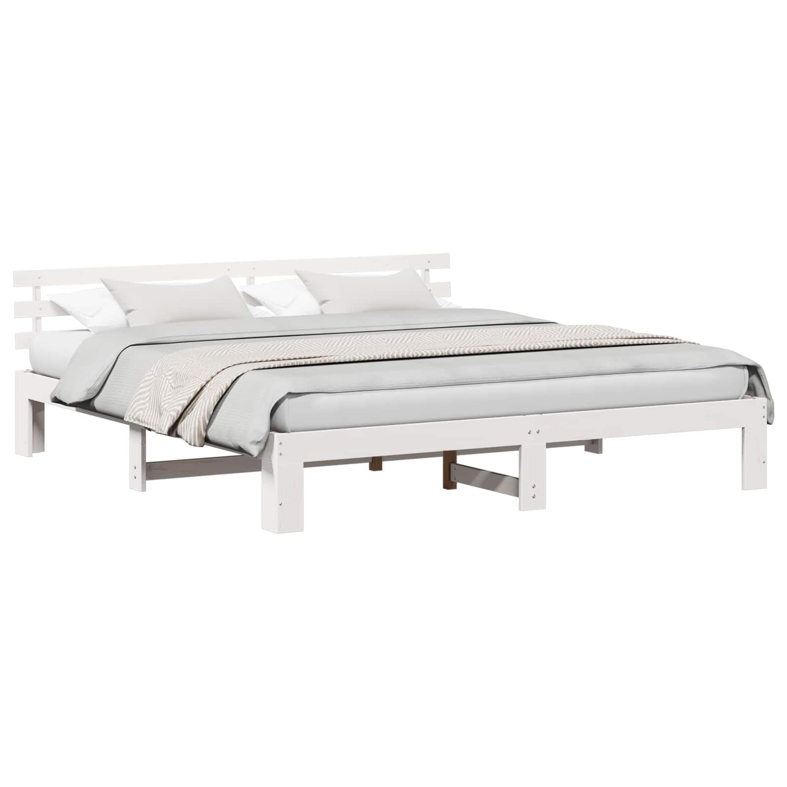 Bedframe met hoofdeinde Wit 200 x 200 cm Massief grenenhout
