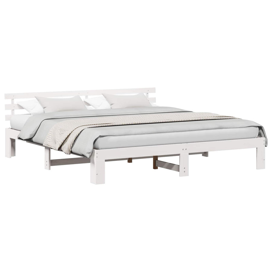 Bedframe met hoofdeinde Wit 200 x 200 cm Massief grenenhout