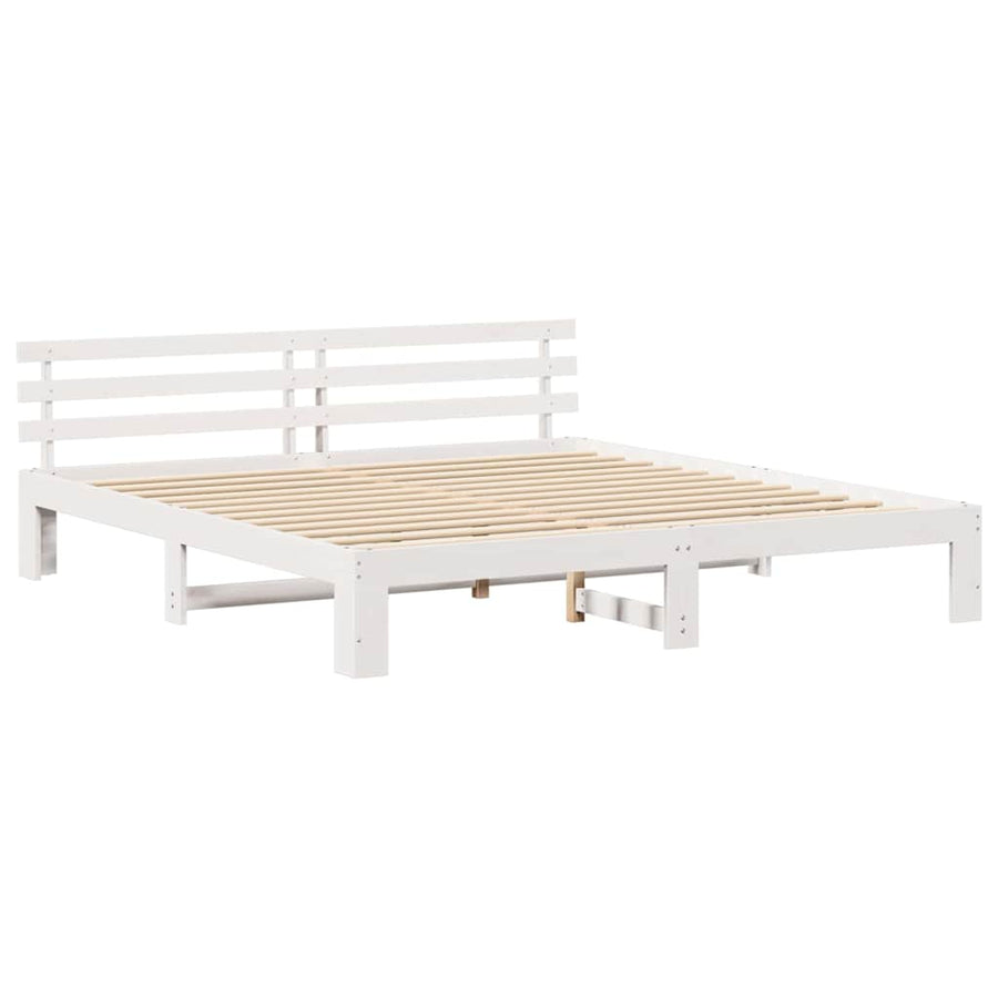 Bedframe met hoofdeinde Wit 200 x 200 cm Massief grenenhout