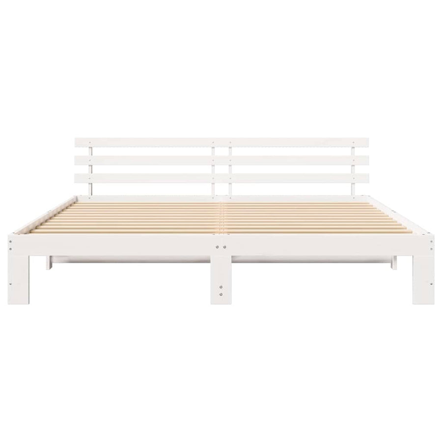 Bedframe met hoofdeinde Wit 200 x 200 cm Massief grenenhout
