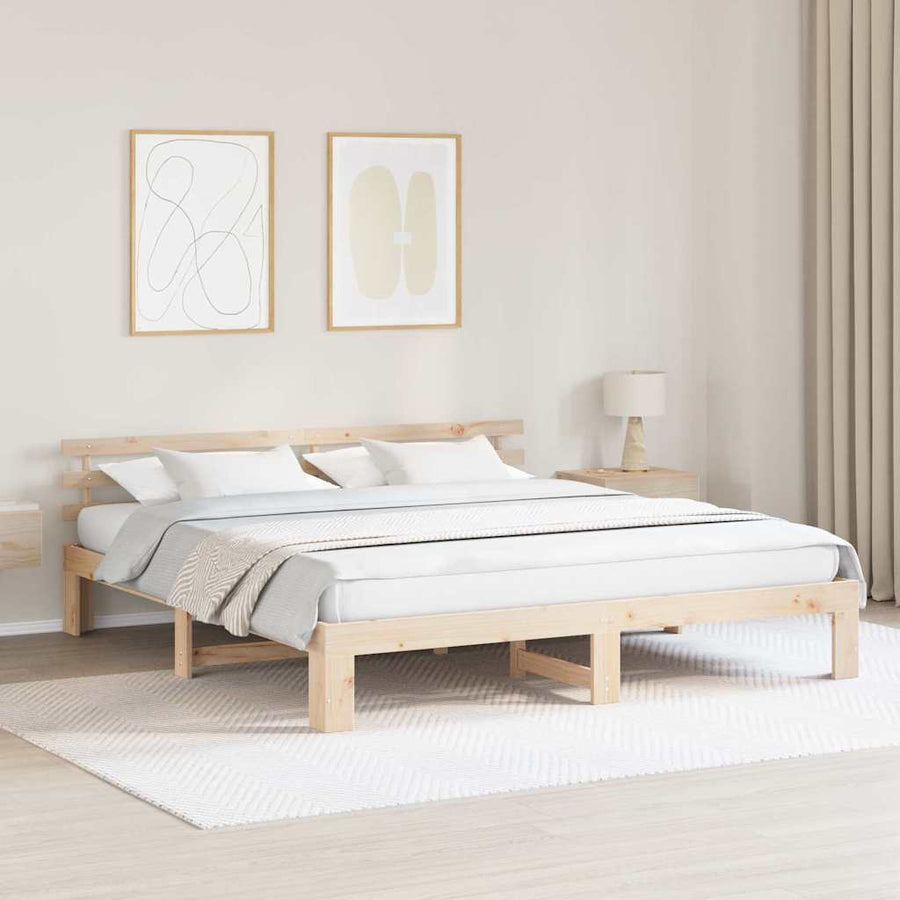 Bedframe met hoofdeinde Naturel 180 x 200 cm Massief grenenhout