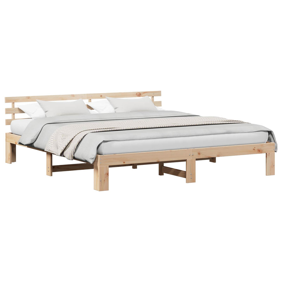 Bedframe met hoofdeinde Naturel 180 x 200 cm Massief grenenhout