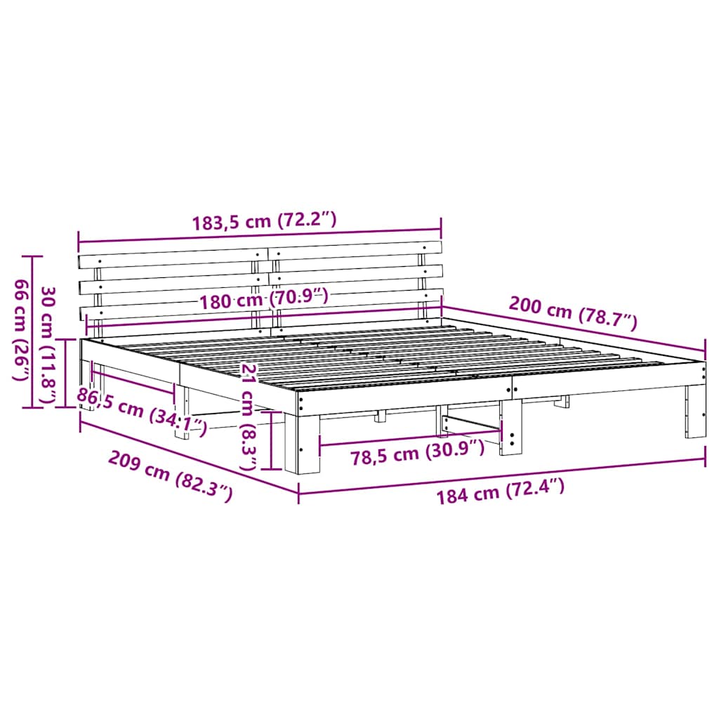 Bedframe met hoofdeinde Naturel 180 x 200 cm Massief grenenhout