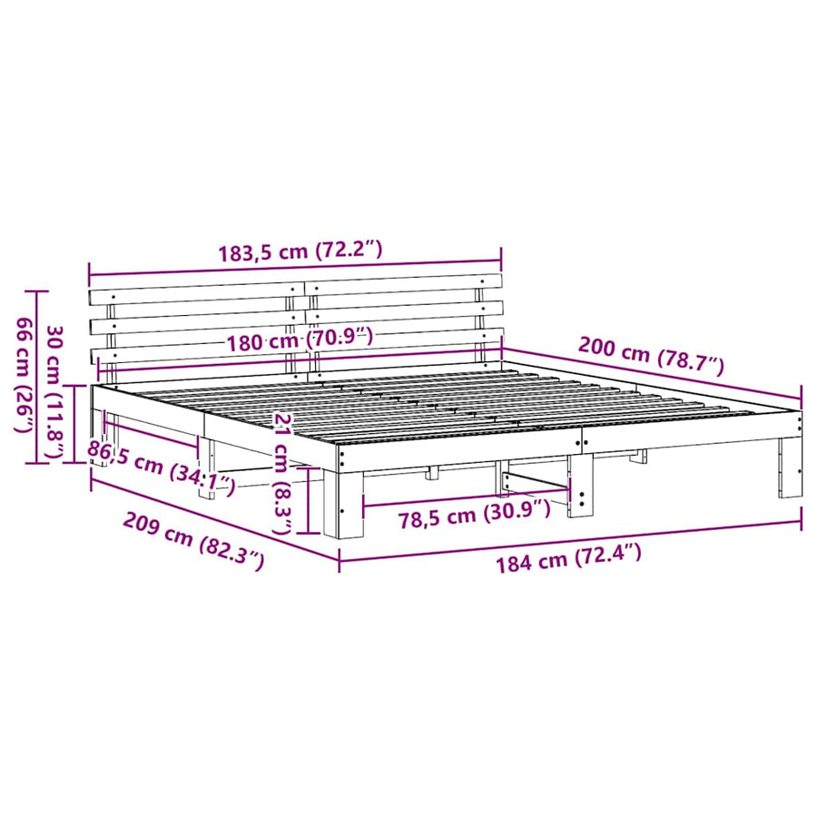 Bedframe met hoofdeinde Naturel 180 x 200 cm Massief grenenhout