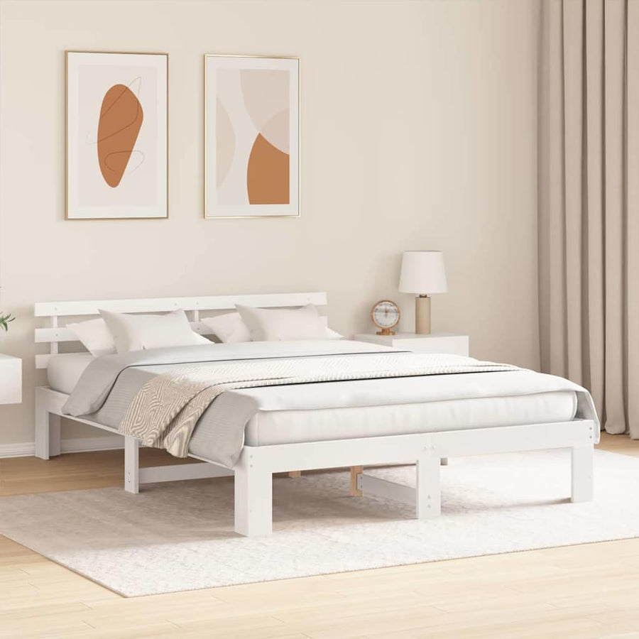 Bedframe met hoofdeinde Wit 160 x 200 cm Massief grenenhout