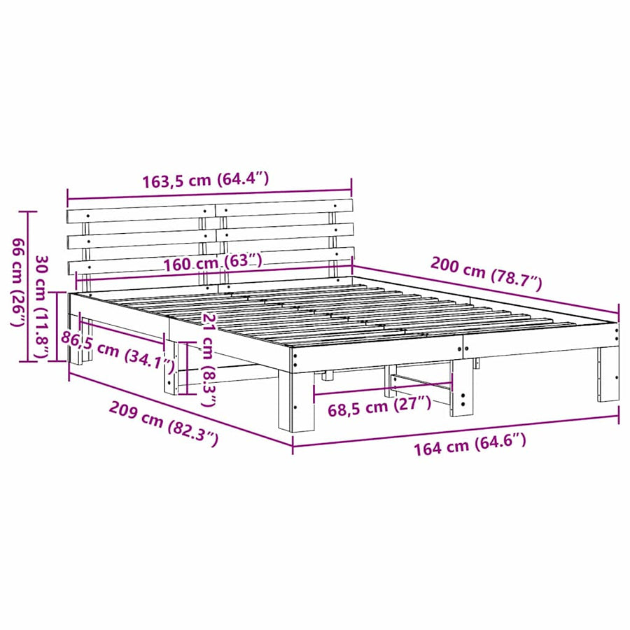 Bedframe Wasbruin 160 x 200 cm Massief grenenhout