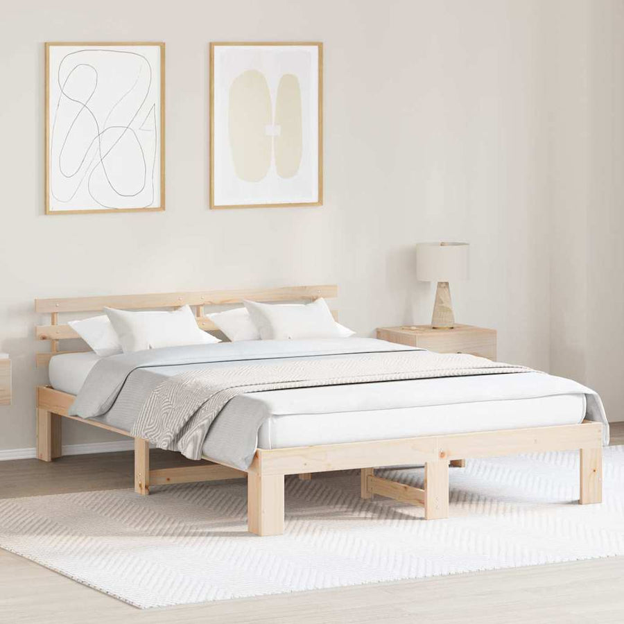 Bedframe met hoofdeinde Naturel 150 x 200 cm Massief grenenhout