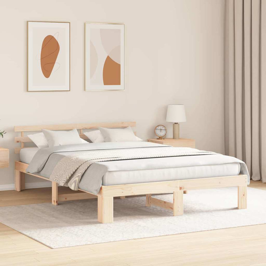 Bedframe met hoofdeinde Naturel 150 x 200 cm Massief grenenhout