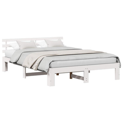 Bedframe met hoofdeinde Wit 150 x 200 cm Massief grenenhout