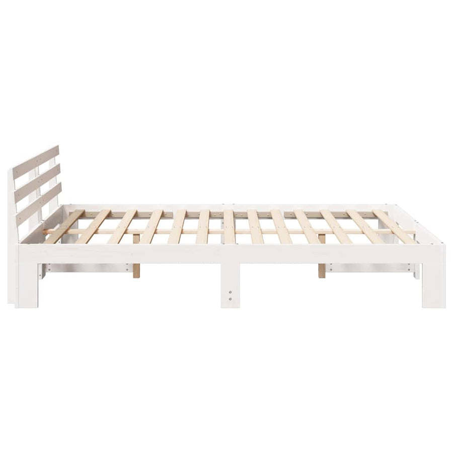 Bedframe met hoofdeinde Wit 150 x 200 cm Massief grenenhout