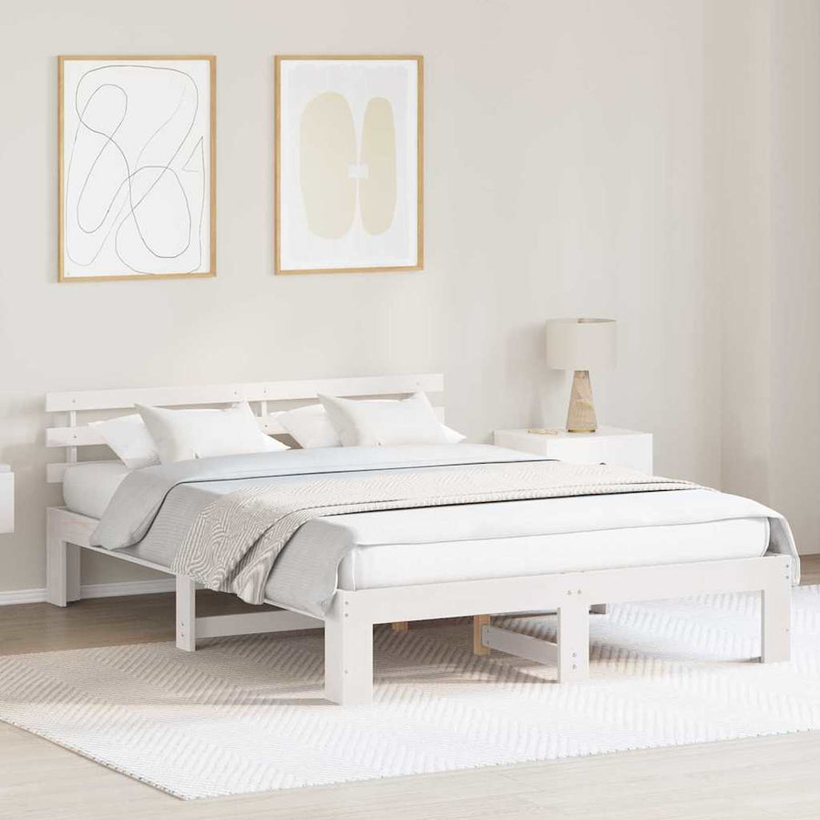 Bedframe met hoofdeinde Wit 140 x 200 cm Massief grenenhout