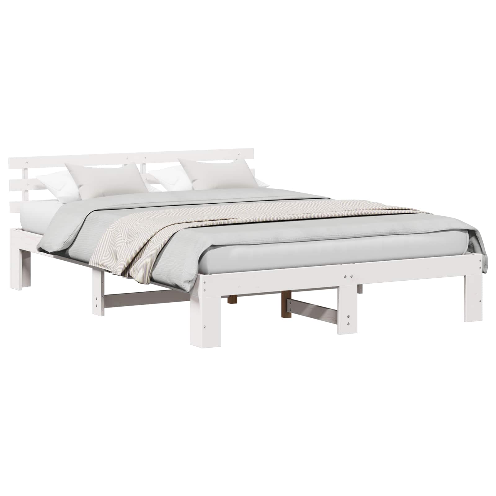 Bedframe met hoofdeinde Wit 140 x 200 cm Massief grenenhout
