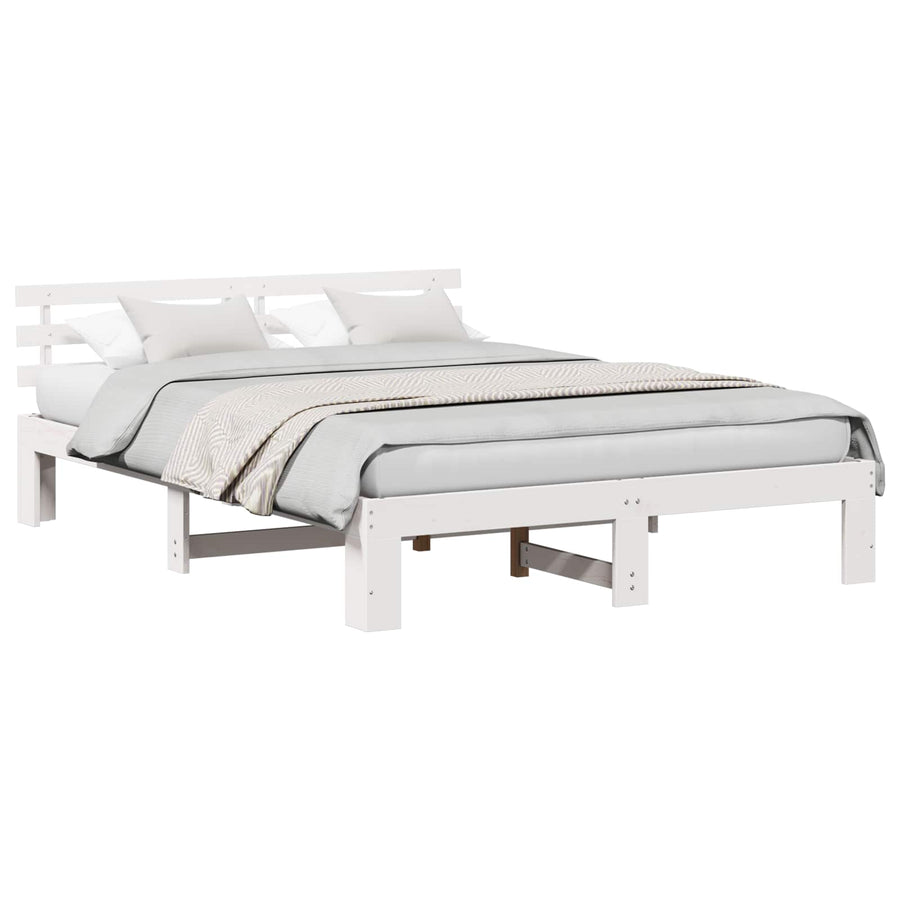 Bedframe met hoofdeinde Wit 140 x 200 cm Massief grenenhout