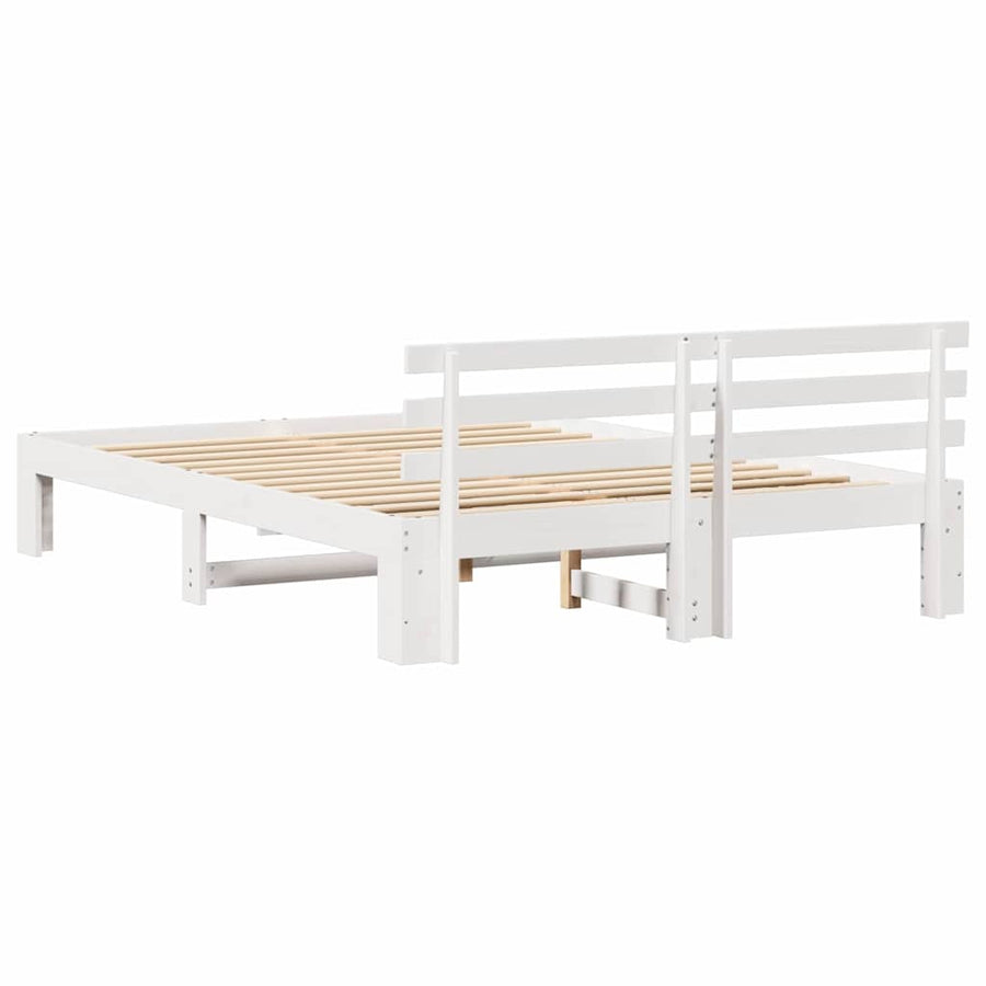 Bedframe met hoofdeinde Wit 140 x 200 cm Massief grenenhout