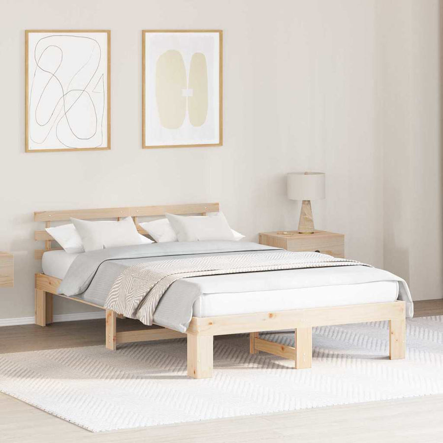 Bedframe met hoofdeinde Naturel 120 x 200 cm Massief grenenhout