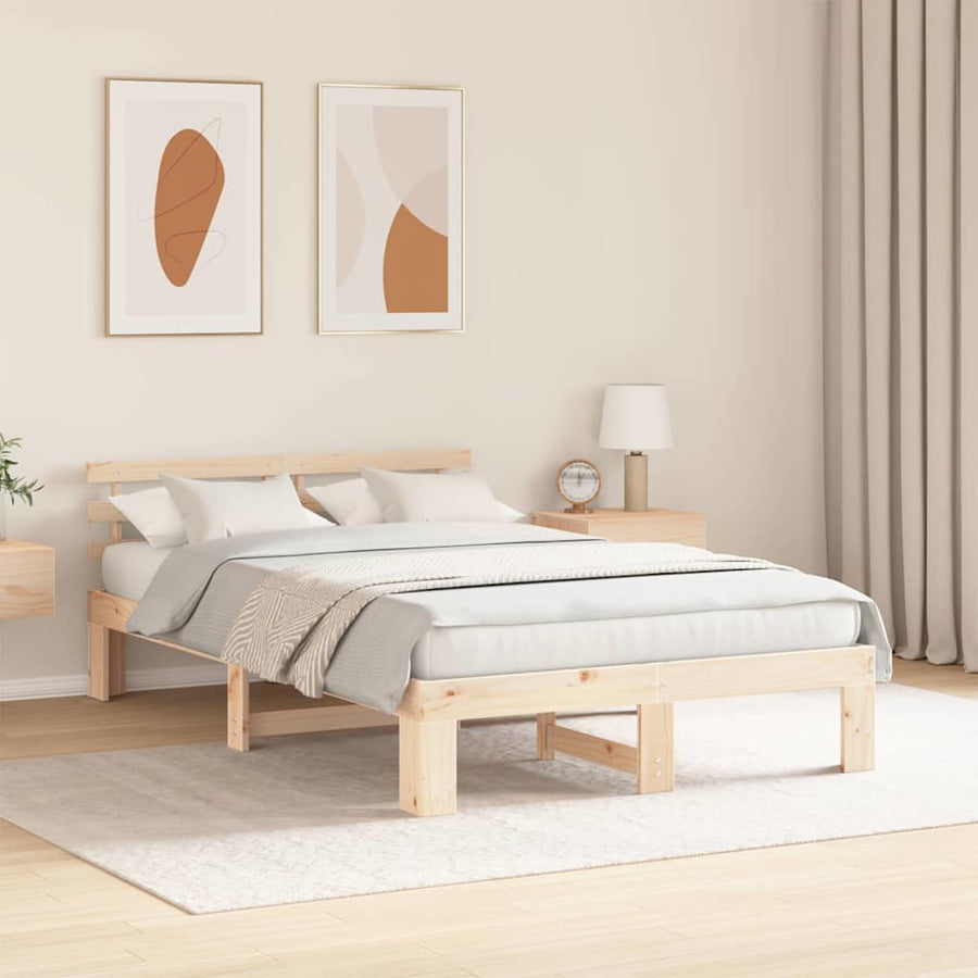 Bedframe met hoofdeinde Naturel 120 x 200 cm Massief grenenhout
