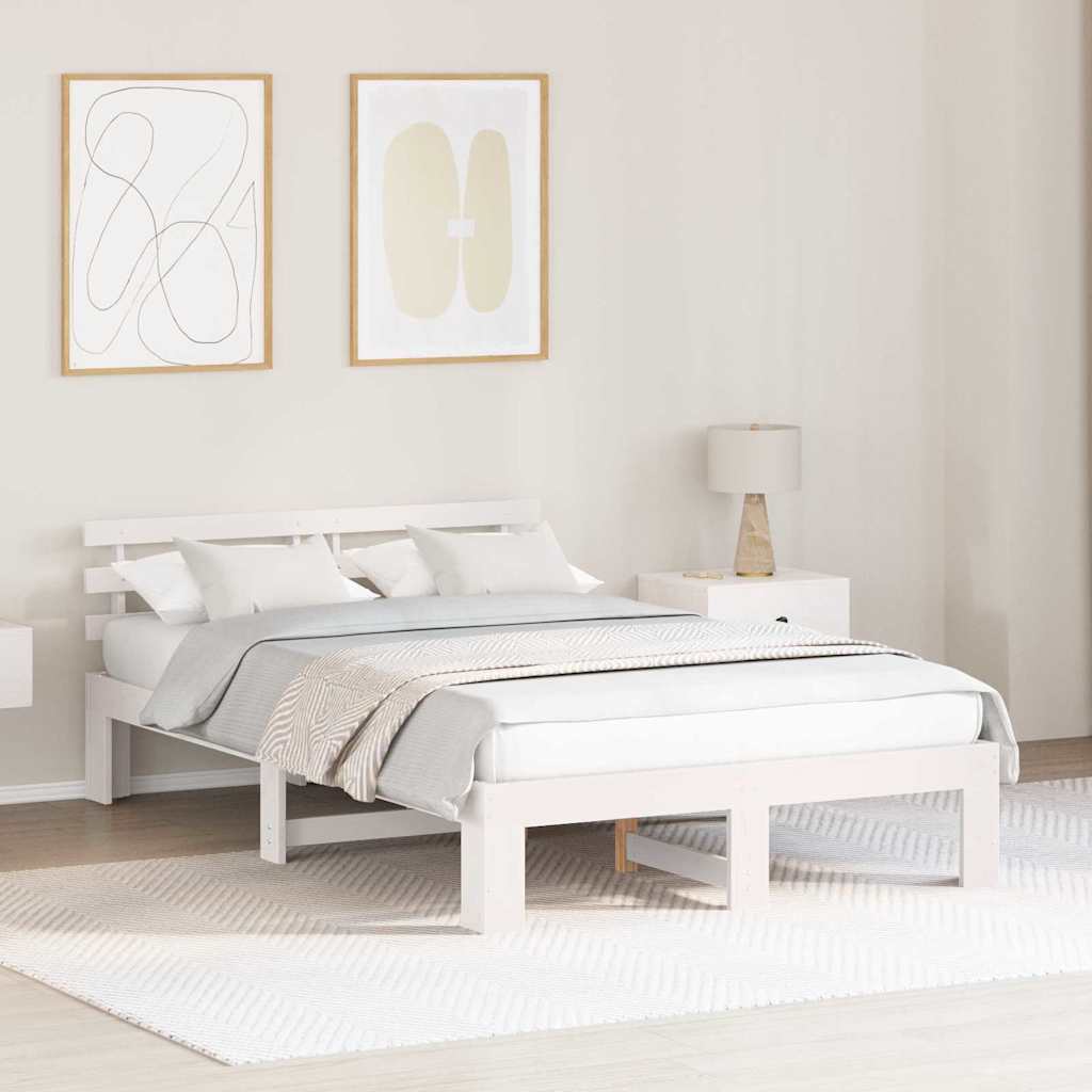 Bedframe met hoofdeinde Wit 120 x 200 cm Massief grenenhout