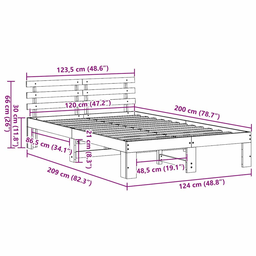 Bedframe met hoofdeinde Wit 120 x 200 cm Massief grenenhout