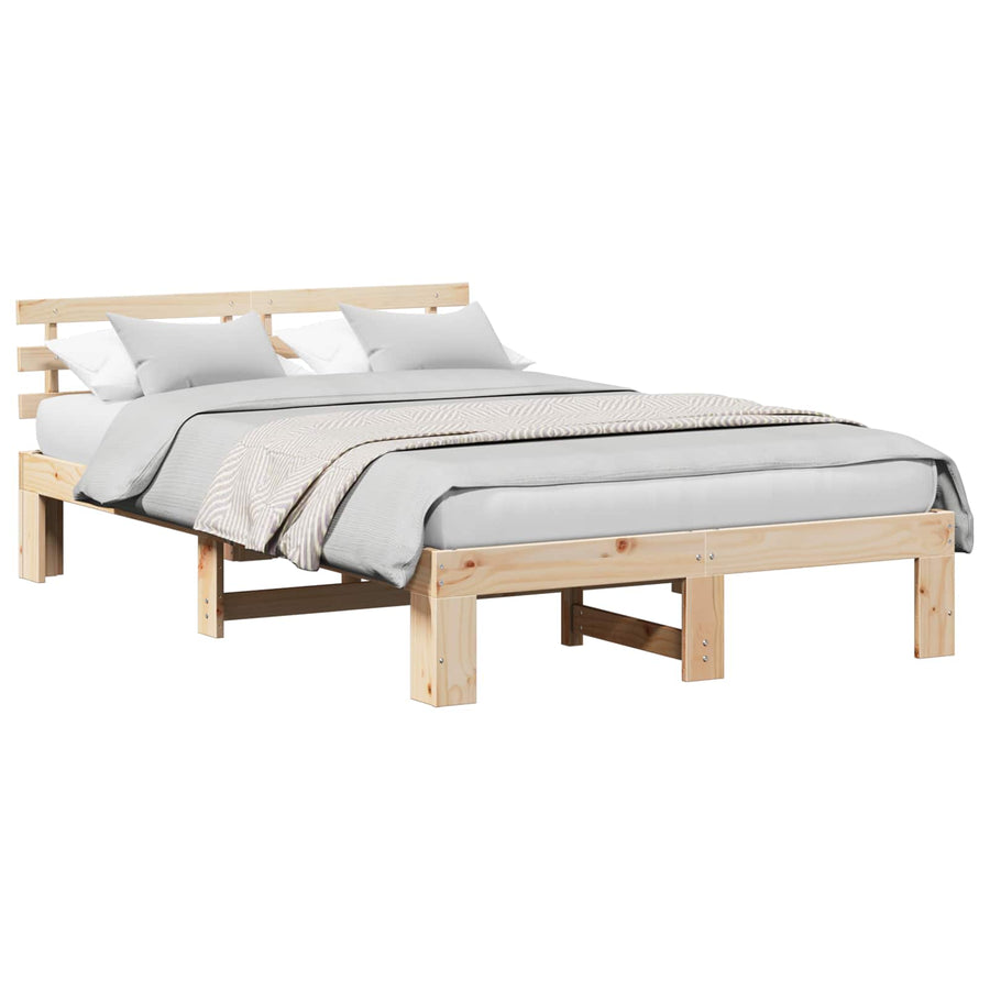 Bedframe met hoofdeinde Naturel 140 x 190 cm Massief grenenhout