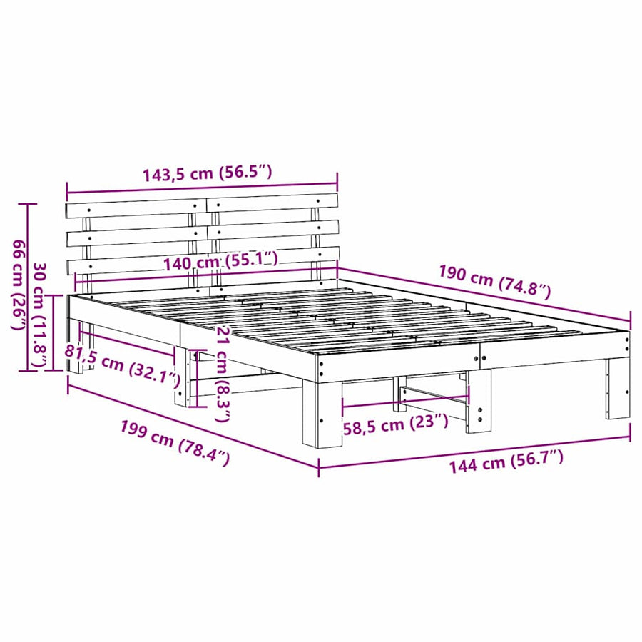 Bedframe met hoofdeinde Naturel 140 x 190 cm Massief grenenhout