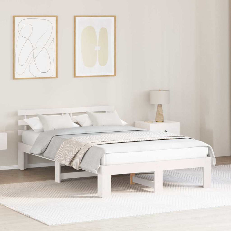 Bedframe met hoofdeinde Wit 140 x 190 cm Massief grenenhout