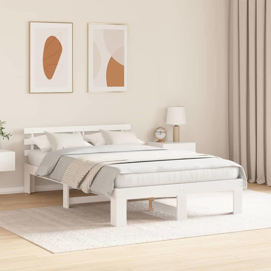 Bedframe met hoofdeinde Wit 140 x 190 cm Massief grenenhout