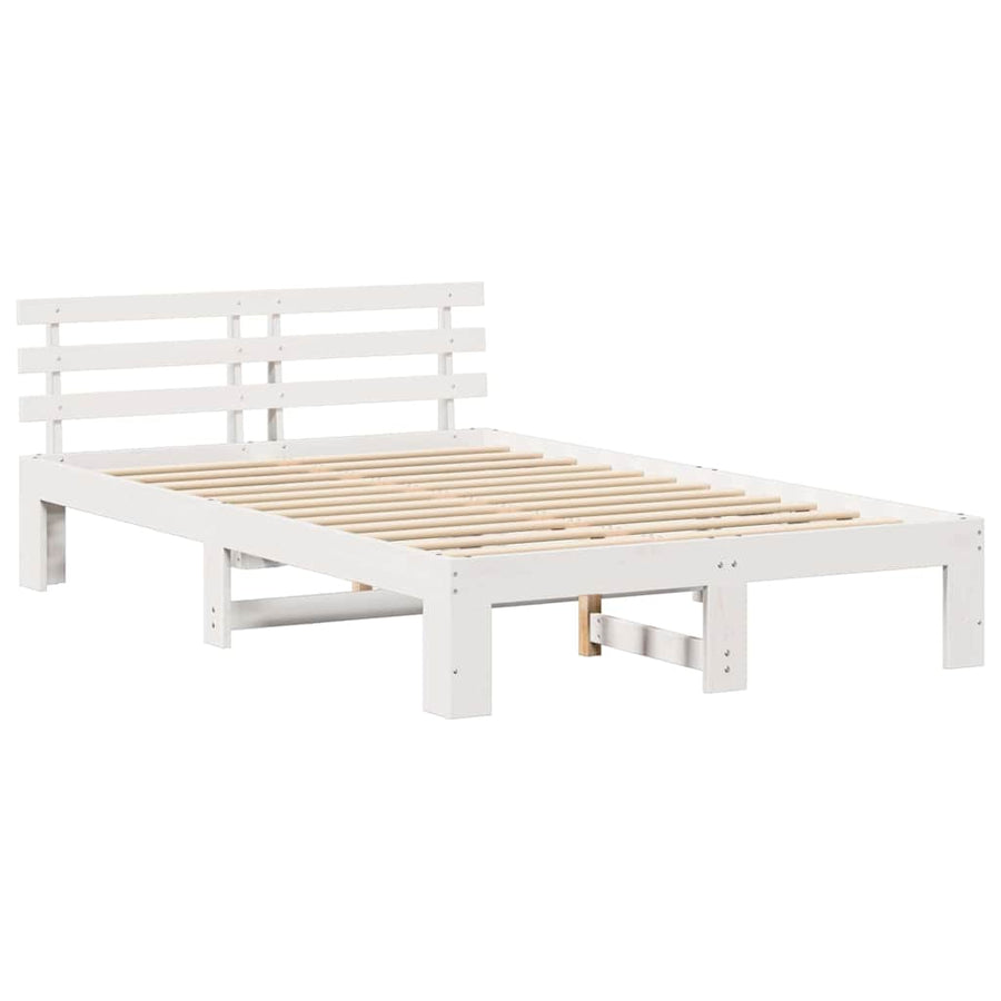 Bedframe met hoofdeinde Wit 135 x 190 cm Massief grenenhout