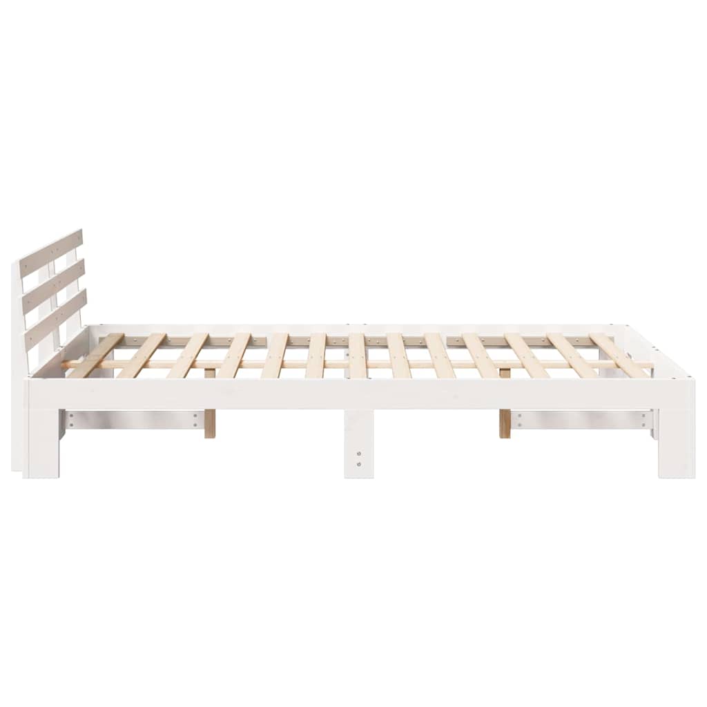 Bedframe met hoofdeinde Wit 135 x 190 cm Massief grenenhout