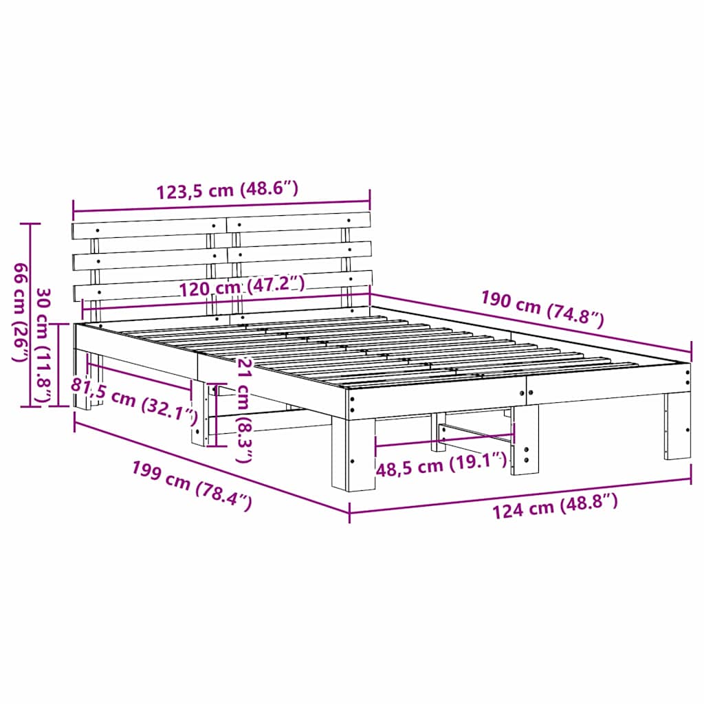 Bedframe met hoofdeinde Naturel 120 x 190 cm Massief grenenhout