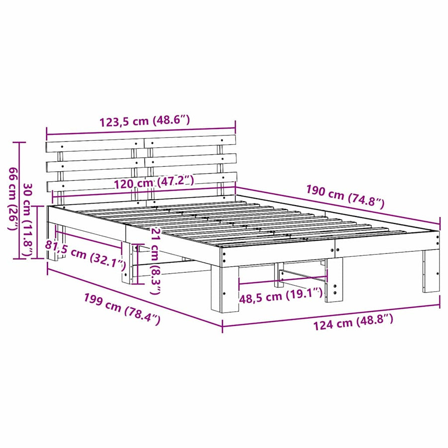 Bedframe met hoofdeinde Naturel 120 x 190 cm Massief grenenhout