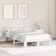 Bedframe 120x190 cm massief grenenhout wit hoofdeinde