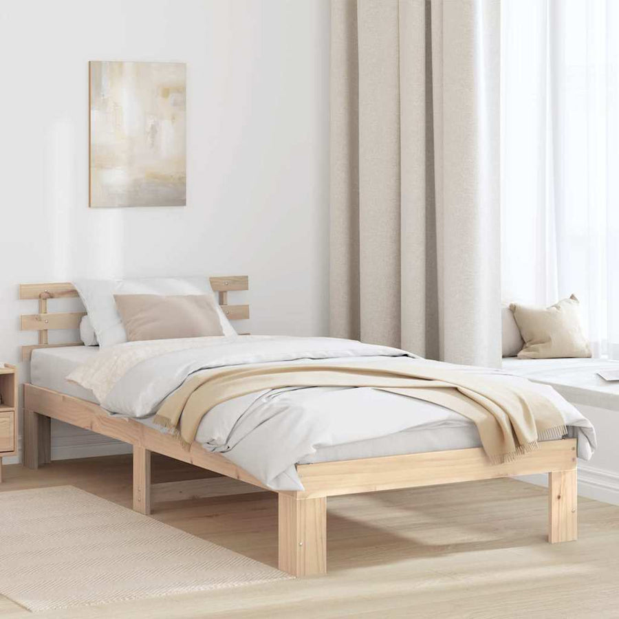Bedframe met hoofdeinde Naturel 100 x 200 cm Massief grenenhout