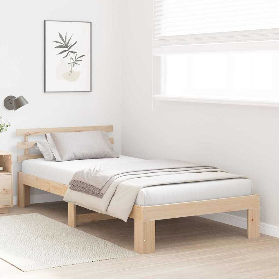 Bedframe met hoofdeinde Naturel 100 x 200 cm Massief grenenhout
