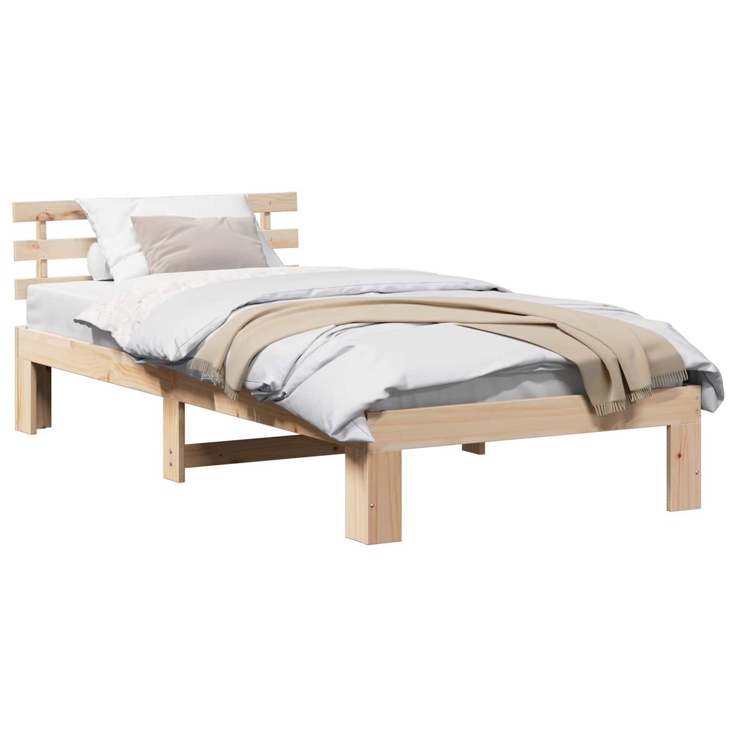 Bedframe met hoofdeinde Naturel 100 x 200 cm Massief grenenhout