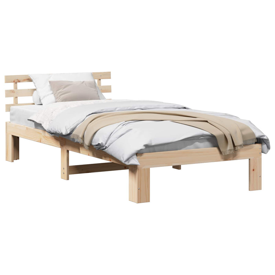 Bedframe met hoofdeinde Naturel 100 x 200 cm Massief grenenhout