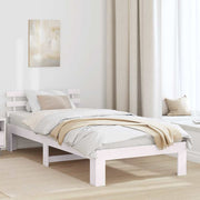 Bedframe 100x200 cm massief grenenhout wit met hoofdeinde