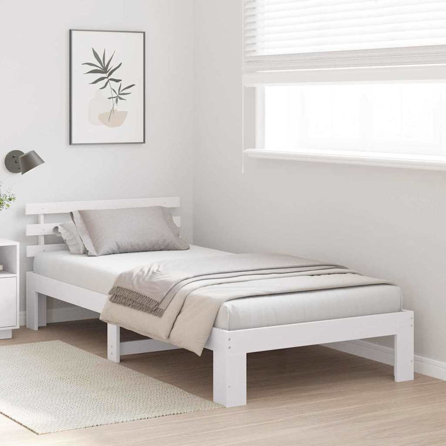 Bedframe met hoofdeinde Wit 100 x 200 cm Massief grenenhout