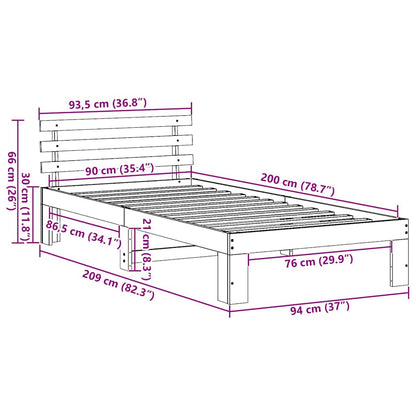 Bedframe met hoofdeinde Wit 90 x 200 cm Massief grenenhout