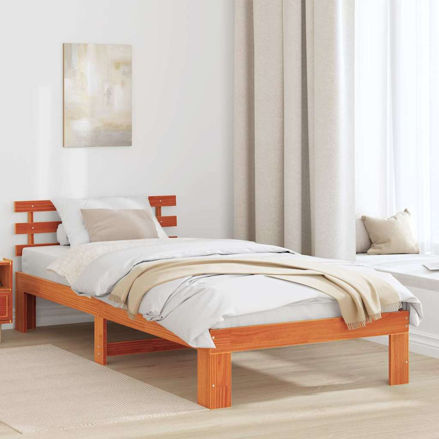 Bedframe met hoofdeinde Wasbruin 80 x 200 cm Massief grenenhout