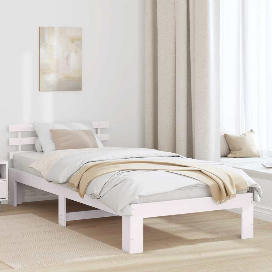 Bedframe met hoofdeinde Wit 90 x 190 cm Massief grenenhout
