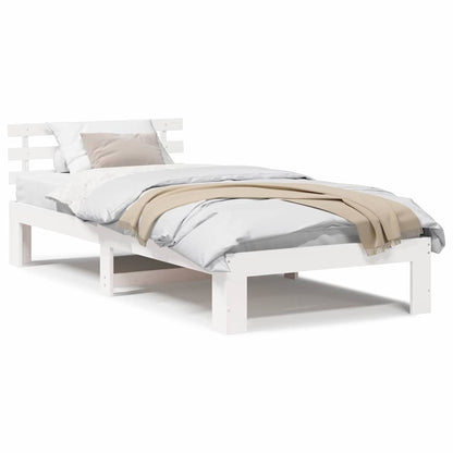 Bedframe met hoofdeinde Wit 75x190 cm Massief Vurenhout