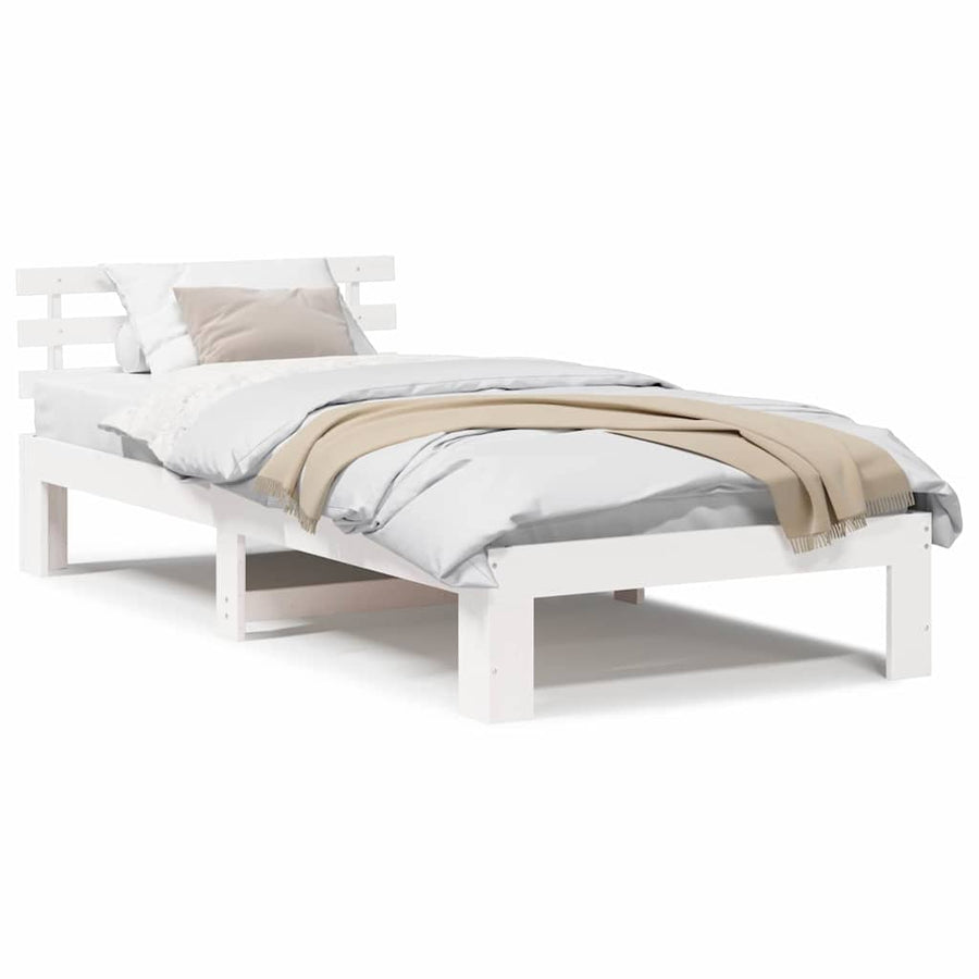 Bedframe met hoofdeinde Wit 75x190 cm Massief Vurenhout